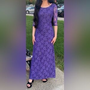 NWT Gianni Bini Violet Purple Lace 3/4‎ Sleeve Maxi Dress Small S